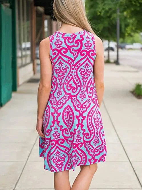 New Women Summer Dress Fashion Floral Print Sleeveless Dresses Casual Dresses Female Robe 50 Colors Vestidos Midi Sundress