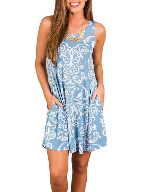 New Women Summer Dress Fashion Floral Print Sleeveless Dresses Casual Dresses Female Robe 50 Colors Vestidos Midi Sundress