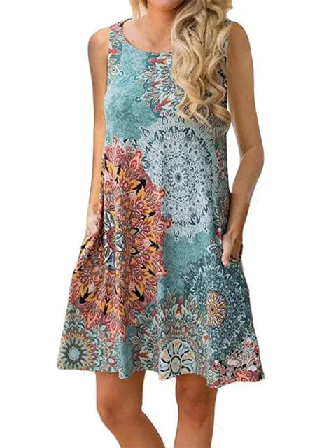 New Women Summer Dress Fashion Floral Print Sleeveless Dresses Casual Dresses Female Robe 50 Colors Vestidos Midi Sundress