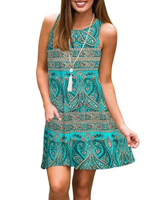 New Women Summer Dress Fashion Floral Print Sleeveless Dresses Casual Dresses Female Robe 50 Colors Vestidos Midi Sundress