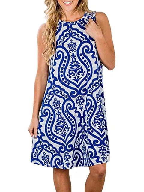 New Women Summer Dress Fashion Floral Print Sleeveless Dresses Casual Dresses Female Robe 50 Colors Vestidos Midi Sundress