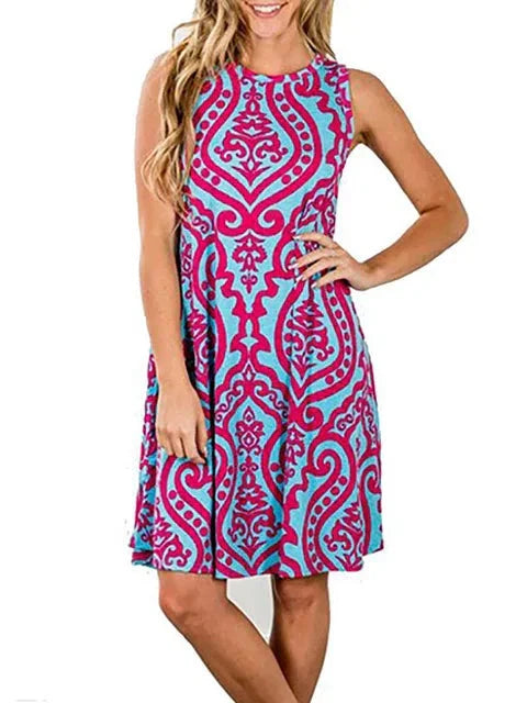 New Women Summer Dress Fashion Floral Print Sleeveless Dresses Casual Dresses Female Robe 50 Colors Vestidos Midi Sundress