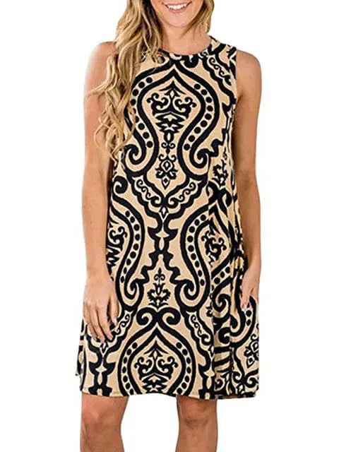 New Women Summer Dress Fashion Floral Print Sleeveless Dresses Casual Dresses Female Robe 50 Colors Vestidos Midi Sundress