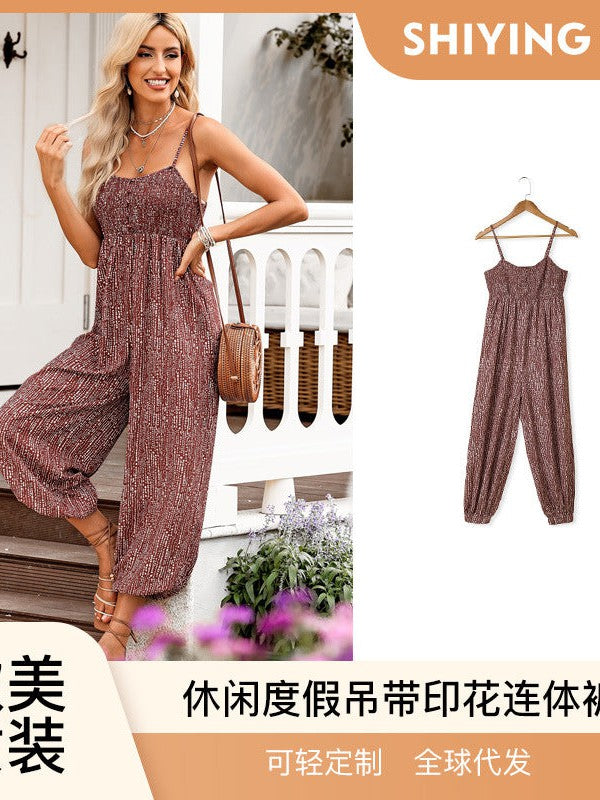 Leopard Print Spaghetti Strap Jumpsuit with Adjustable Straps