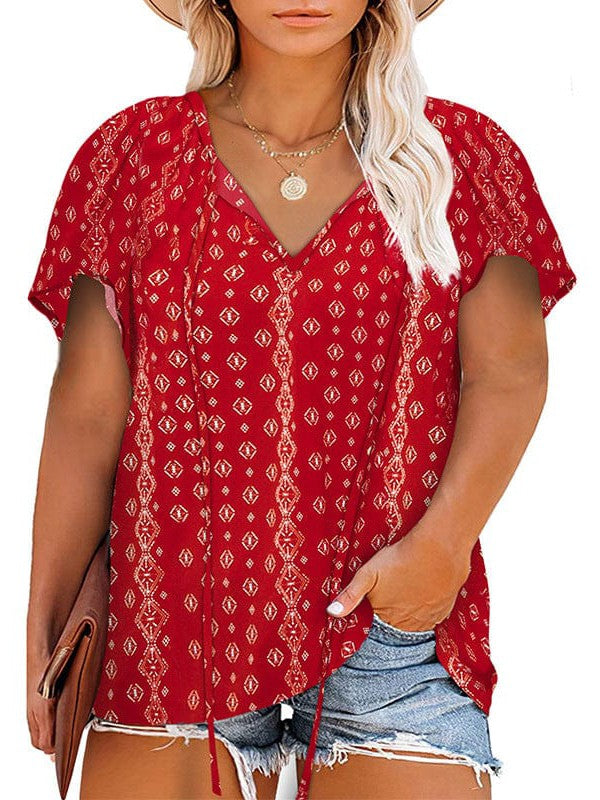 Chiffon V-Neck Floral Print Plus Size Top for Women