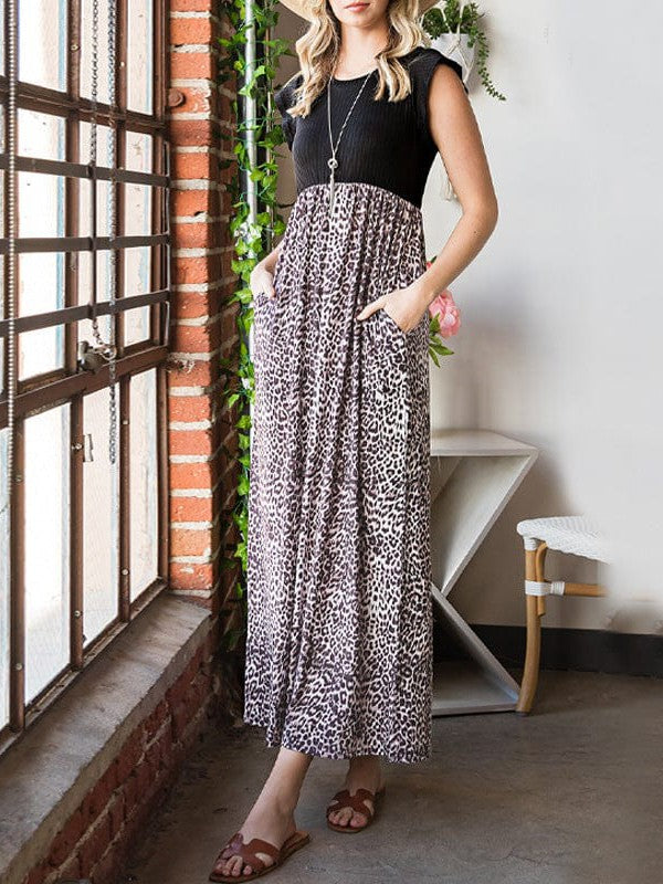 Leopard Print Chiffon Long Skirt with High Waist and Flying Sleeves