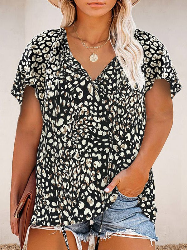 Chiffon V-Neck Floral Print Plus Size Top for Women