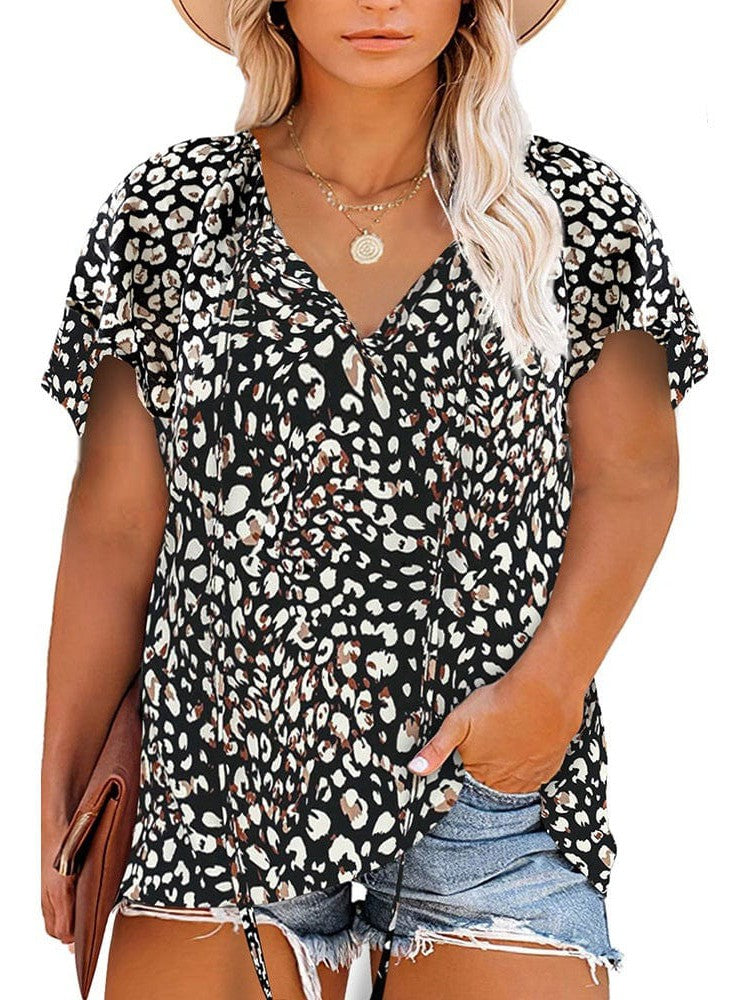 Chiffon V-Neck Floral Print Plus Size Top for Women