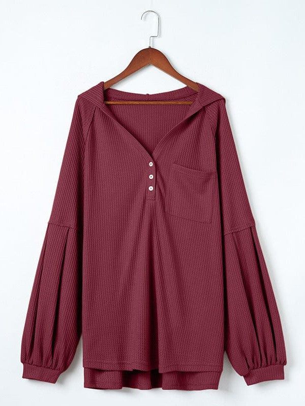 Plus Size Waffle Hooded Pullover Sweatshirt for Women