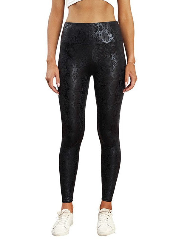 Stretchy Women's PU Leather Animal Print Nine-Point Leggings with Slim Fit Street Style