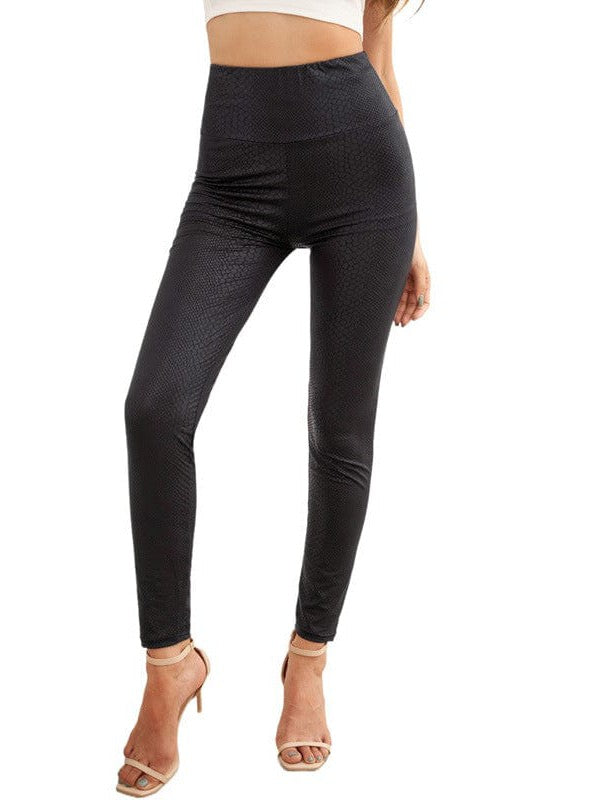 Stretchy Women's PU Leather Animal Print Nine-Point Leggings with Slim Fit Street Style