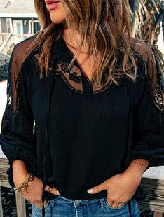 V-Neck Puff Sleeve Cotton Blend Top with Short Sleeves