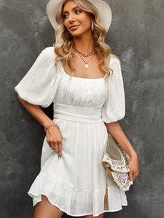 Off-Shoulder Sleeveless A-line Short Skirt in Various Colors
