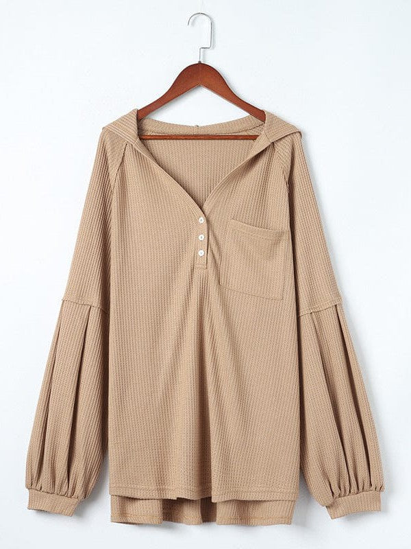 Plus Size Waffle Hooded Pullover Sweatshirt for Women