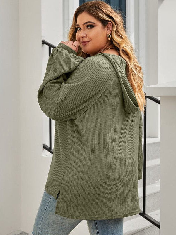 Plus Size Waffle Hooded Pullover Sweatshirt for Women