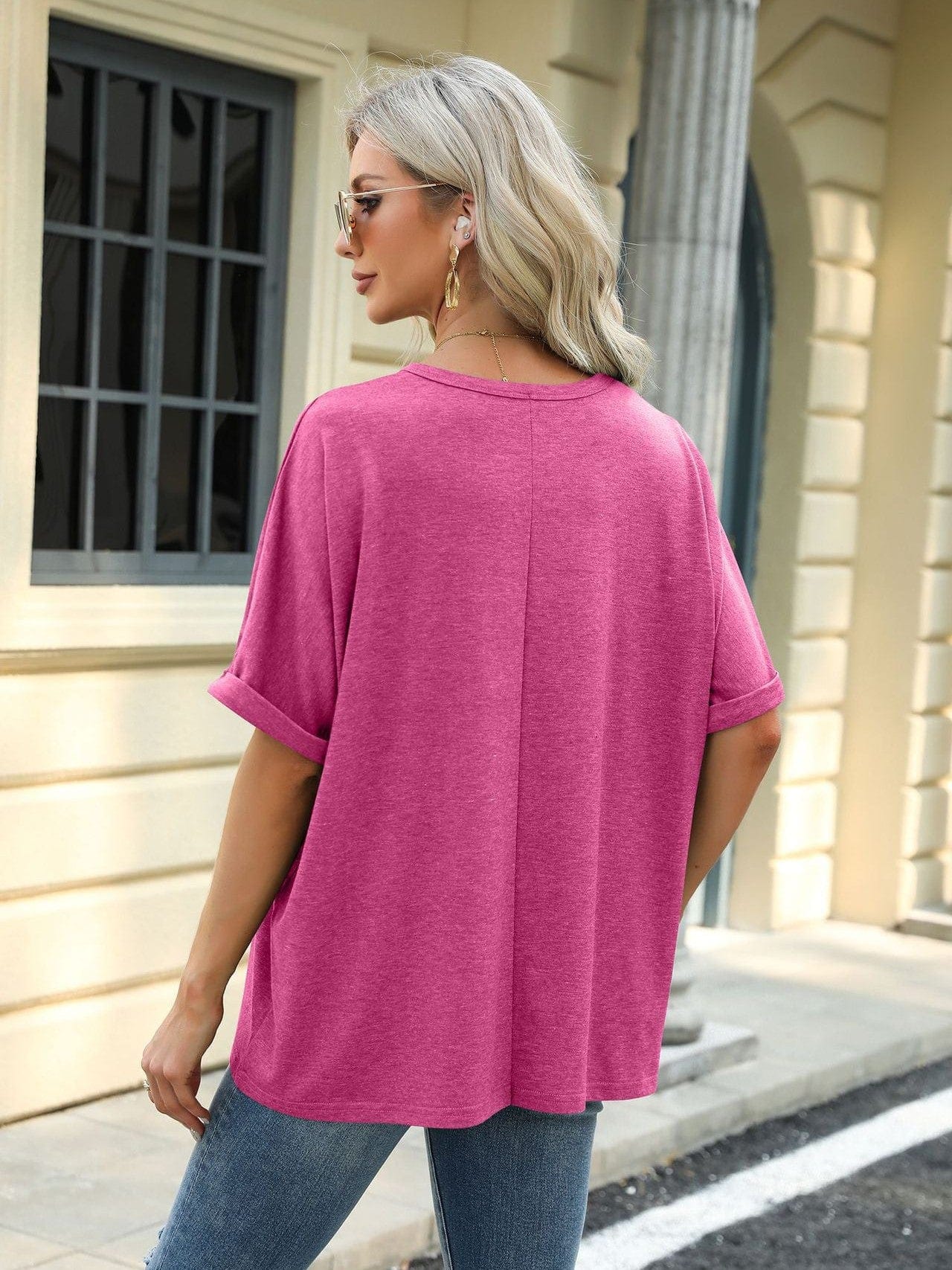 Round neck solid color short sleeve loose casual large size T-shirt