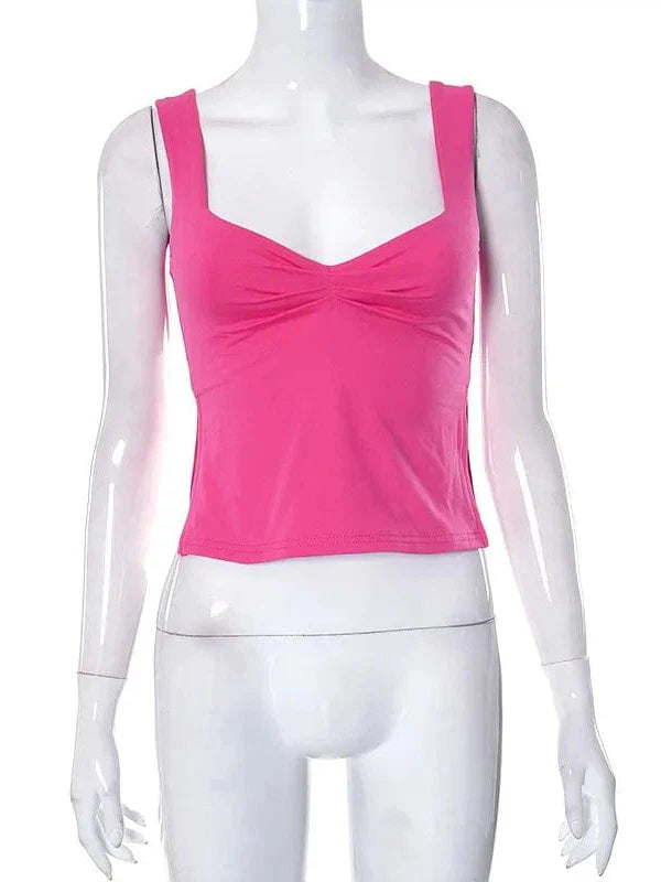 Vintage Square Neck Slit Hem Backless Cropped Tank Top