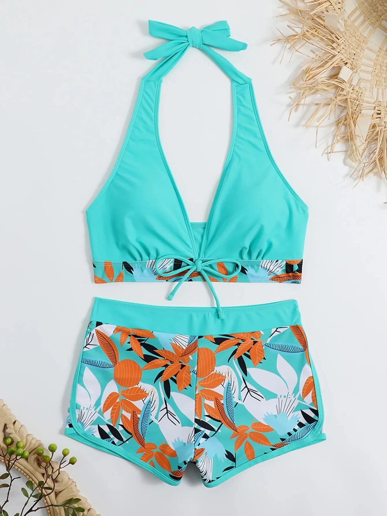 New Women's Bikini Sexy Split High Waist Swimsuit Lace Printed Solid Color Swimwear Women Bathing Suit
