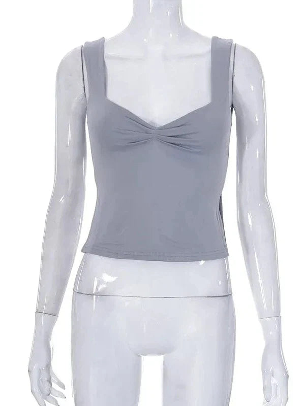 Vintage Square Neck Slit Hem Backless Cropped Tank Top