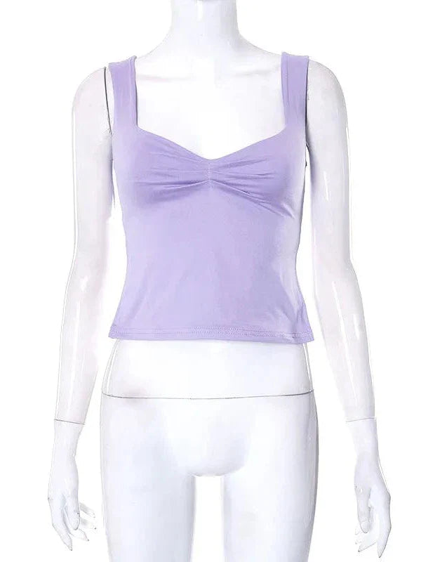 Vintage Square Neck Slit Hem Backless Cropped Tank Top