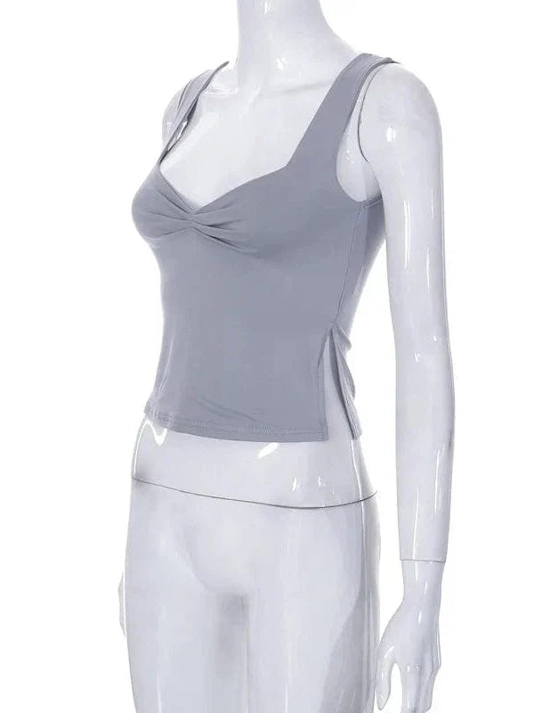 Vintage Square Neck Slit Hem Backless Cropped Tank Top