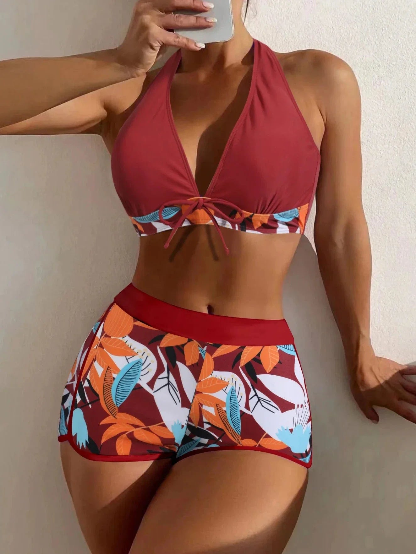 New Women's Bikini Sexy Split High Waist Swimsuit Lace Printed Solid Color Swimwear Women Bathing Suit