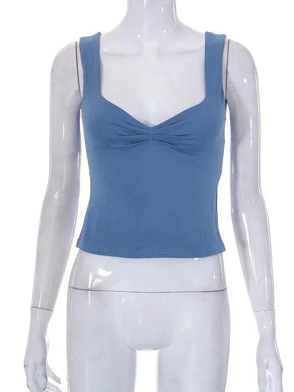 Vintage Square Neck Slit Hem Backless Cropped Tank Top