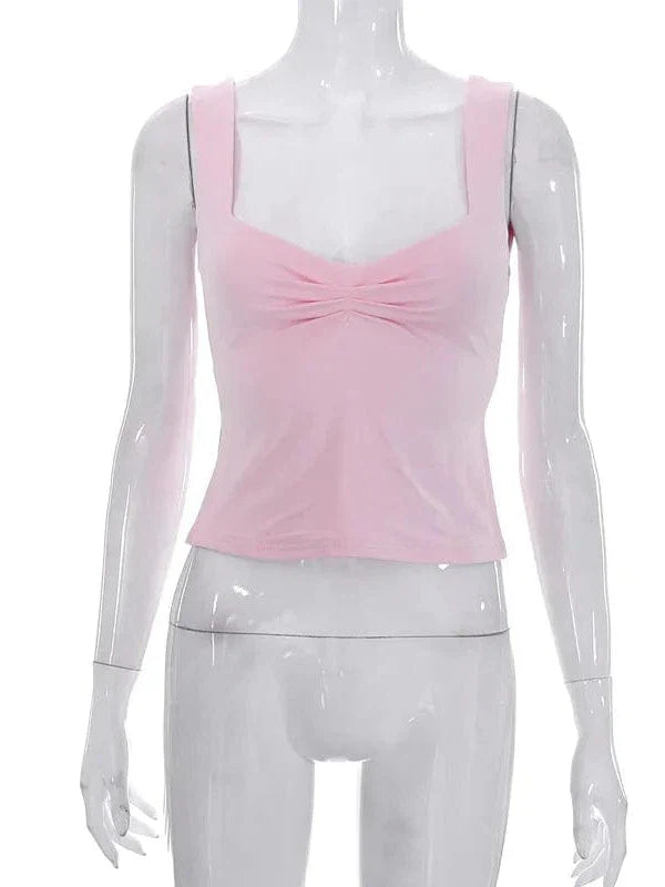 Vintage Square Neck Slit Hem Backless Cropped Tank Top