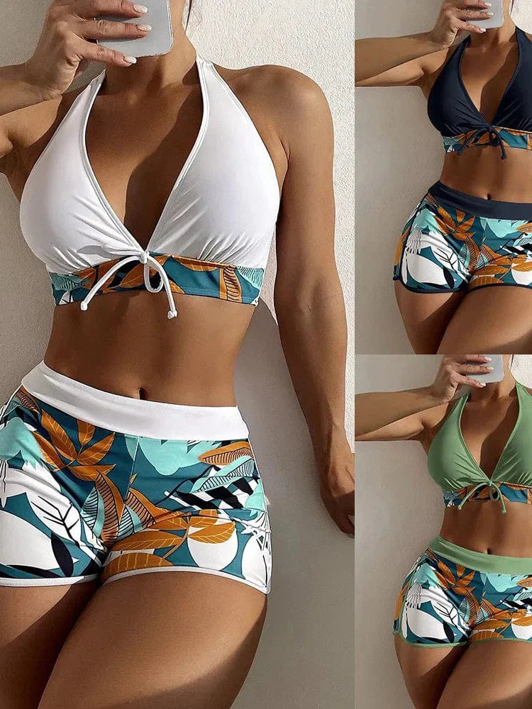 New Women's Bikini Sexy Split High Waist Swimsuit Lace Printed Solid Color Swimwear Women Bathing Suit