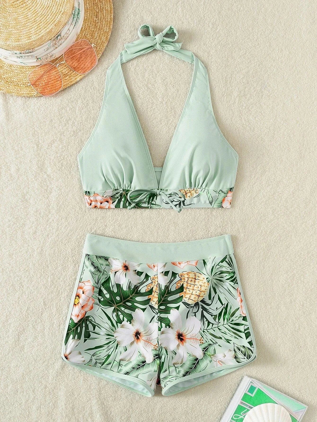 New Women's Bikini Sexy Split High Waist Swimsuit Lace Printed Solid Color Swimwear Women Bathing Suit