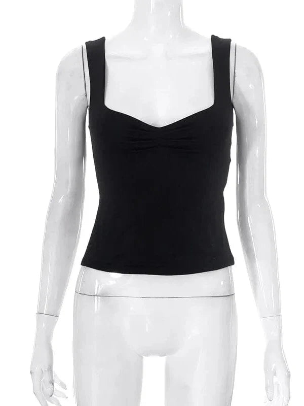 Vintage Square Neck Slit Hem Backless Cropped Tank Top
