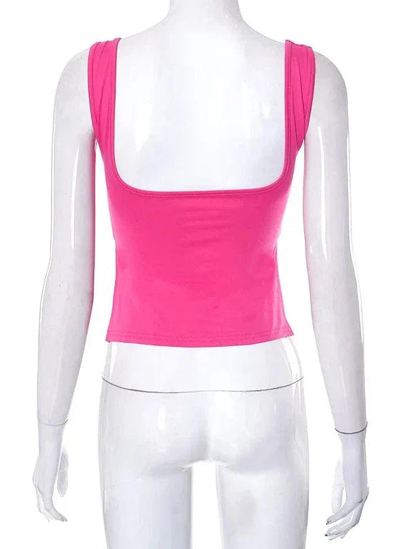 Vintage Square Neck Slit Hem Backless Cropped Tank Top