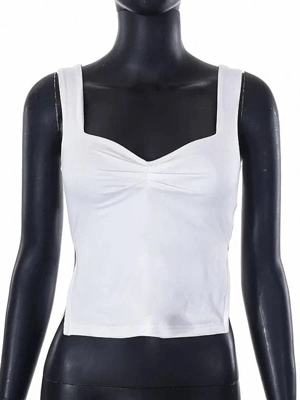 Vintage Square Neck Slit Hem Backless Cropped Tank Top