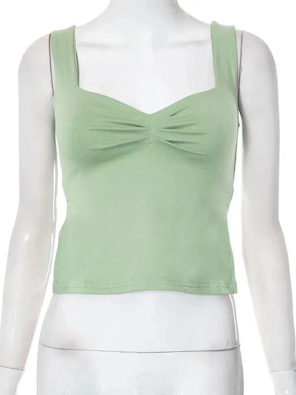 Vintage Square Neck Slit Hem Backless Cropped Tank Top