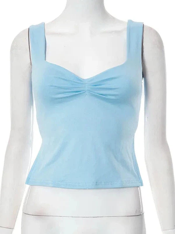 Vintage Square Neck Slit Hem Backless Cropped Tank Top