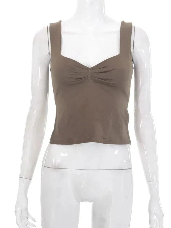 Vintage Square Neck Slit Hem Backless Cropped Tank Top