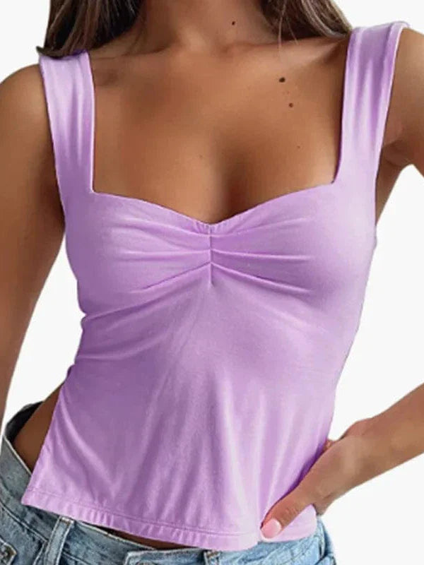 Vintage Square Neck Slit Hem Backless Cropped Tank Top