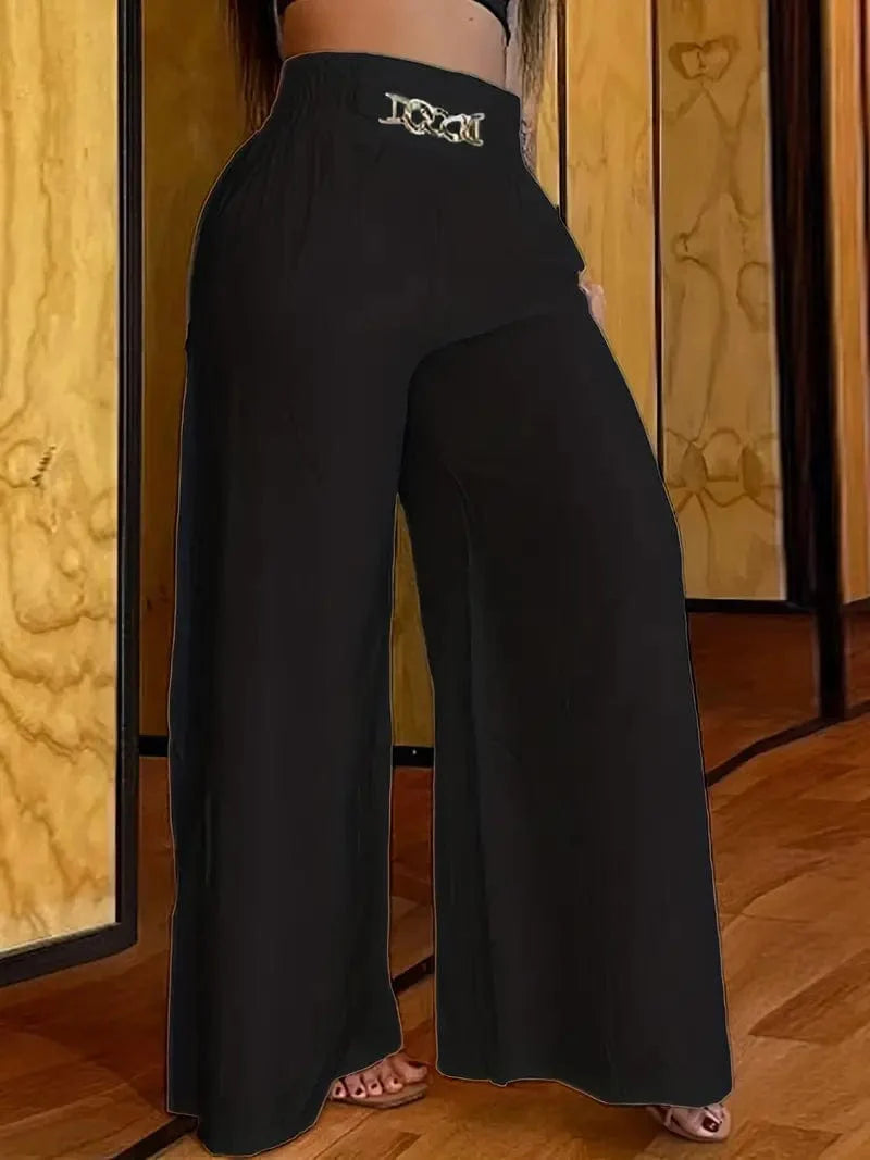 Abstract Face Print Wide Leg High Waist Pants for Women