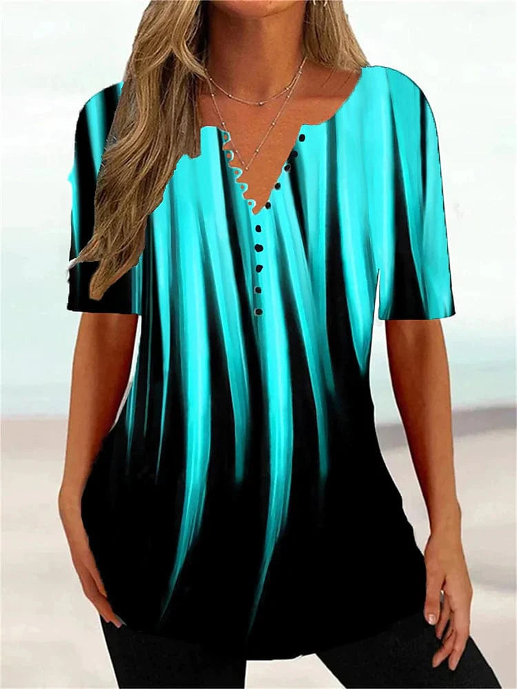 Abstract Graphic Print Women's Henley Tunic Tee