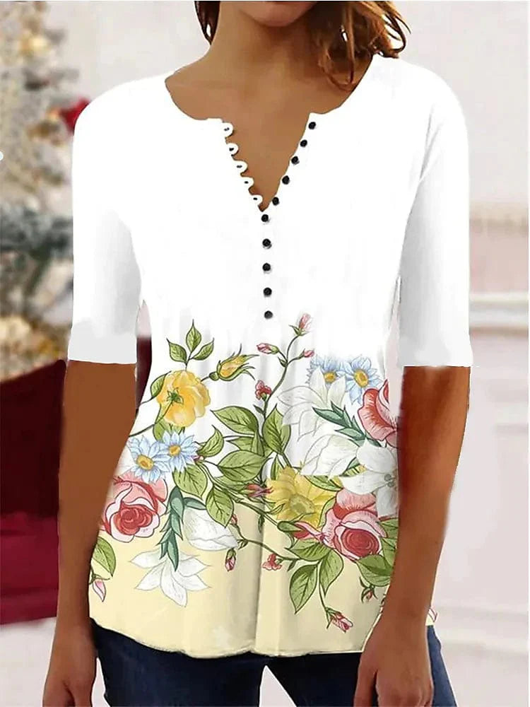 Abstract Graphic Print Women's Henley Tunic Tee