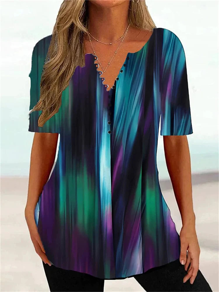 Abstract Graphic Print Women's Henley Tunic Tee