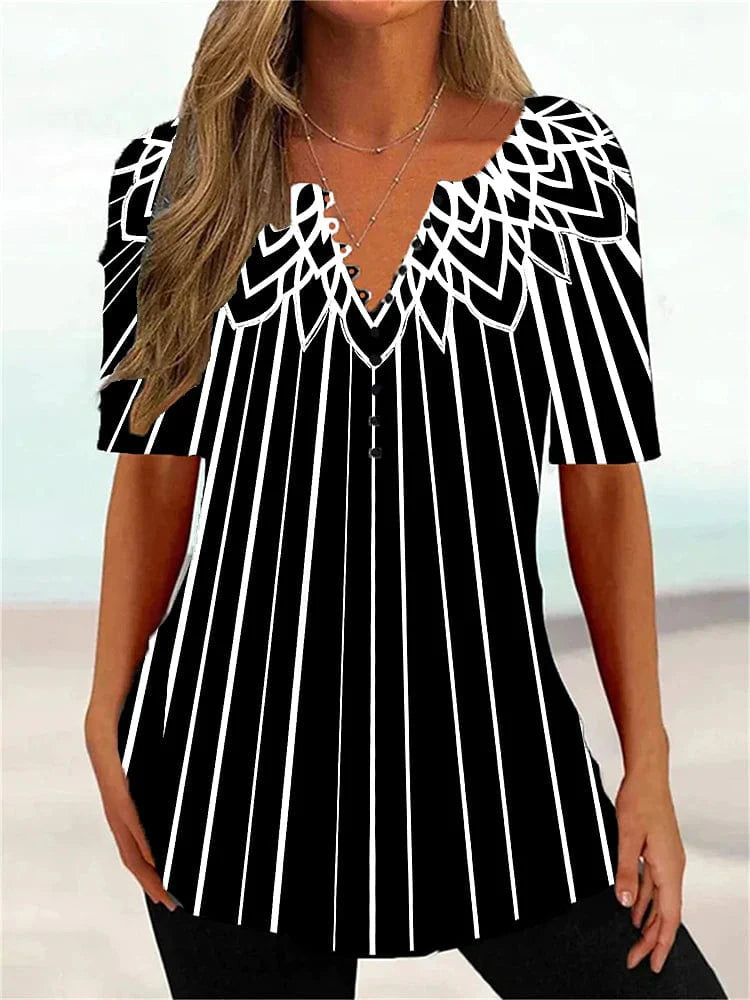 Abstract Graphic Print Women's Henley Tunic Tee
