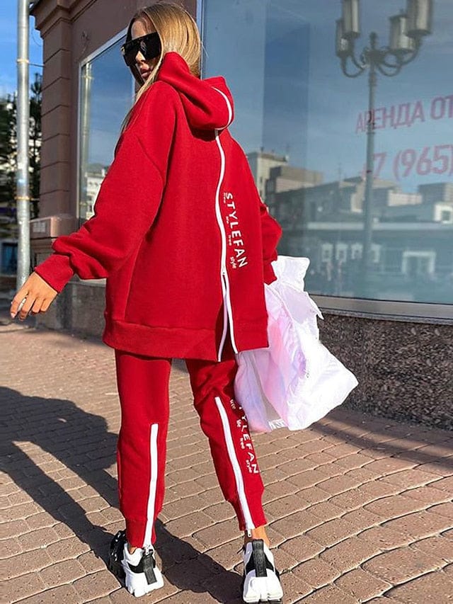 Zipper Detail Letter Design Women's Sweatshirt and Track Pants Set