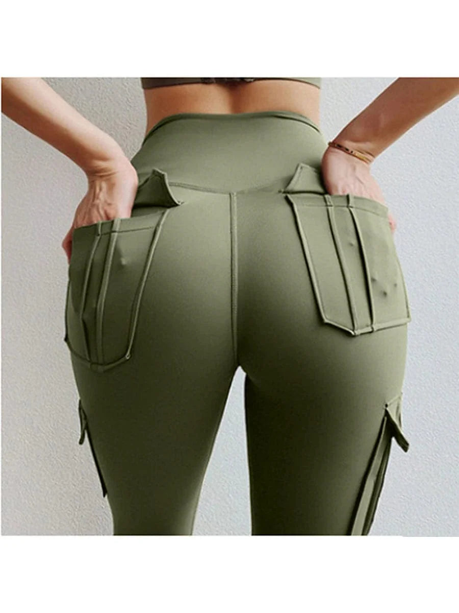 Amy Green Black Cargo Leggings for Women
