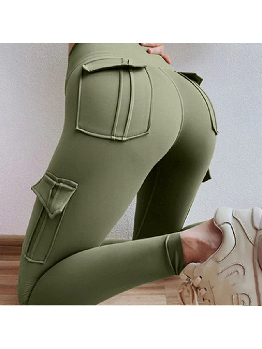 Amy Green Black Cargo Leggings for Women