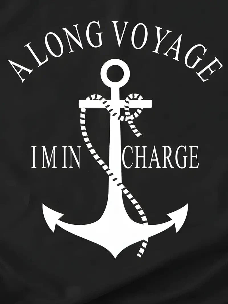 Anchor & Alphabet Printed T-shirt, Short Sleeve Crew Neck Casual Top In Women's Clothing