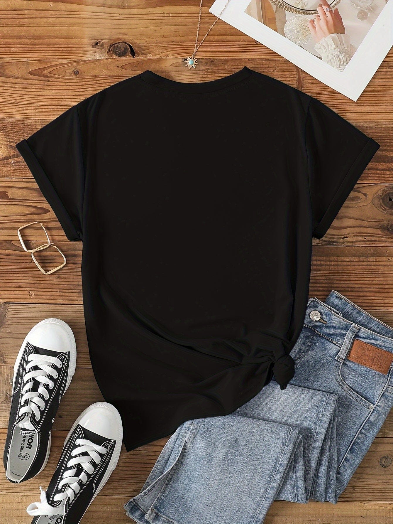 Anchor & Alphabet Printed T-shirt, Short Sleeve Crew Neck Casual Top In Women's Clothing