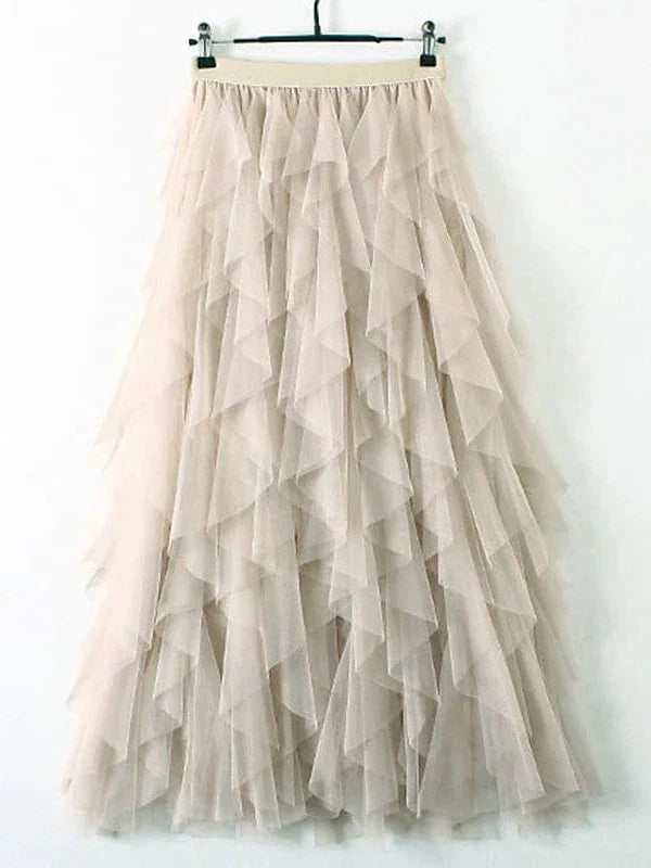 Asymmetrical Layered Swing Tulle Maxi Skirt for Women