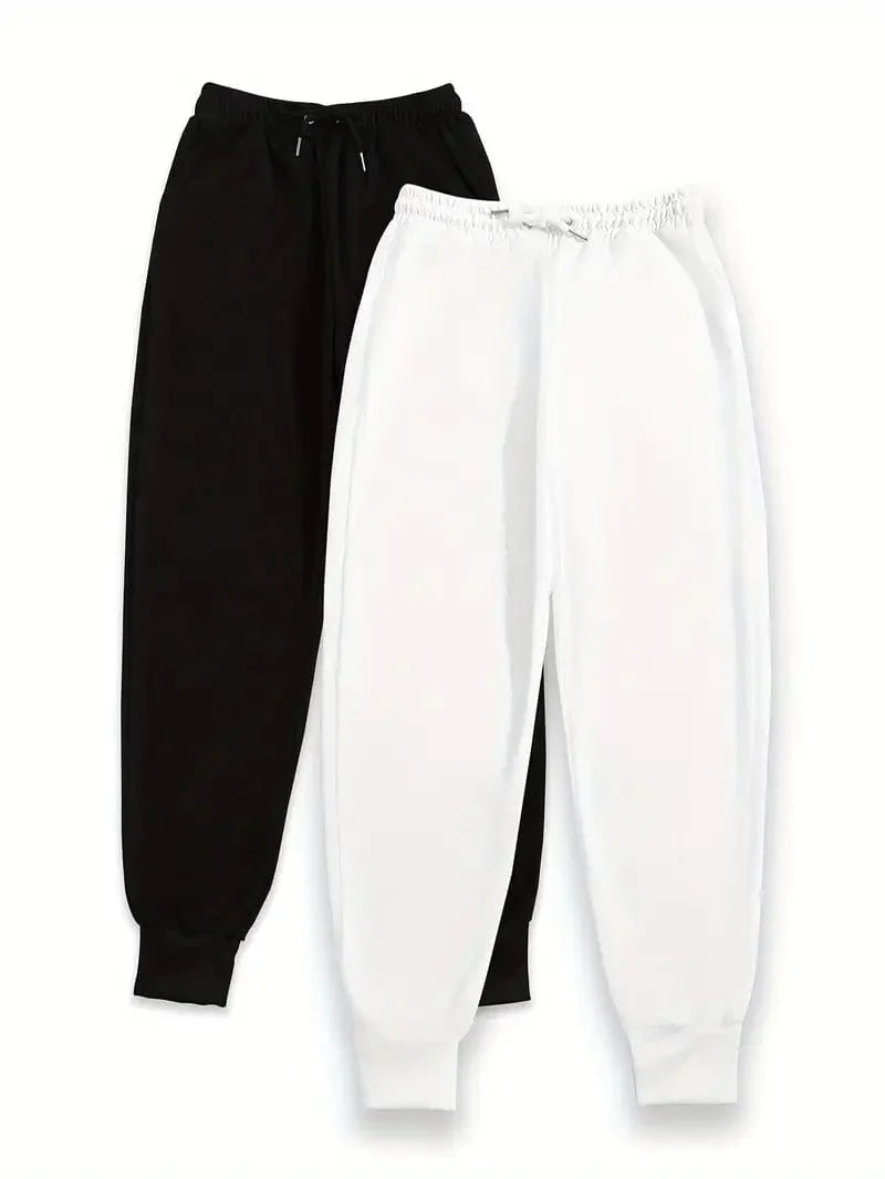 Versatile Solid Drawstring High Waisted Sweatpants Set for Women