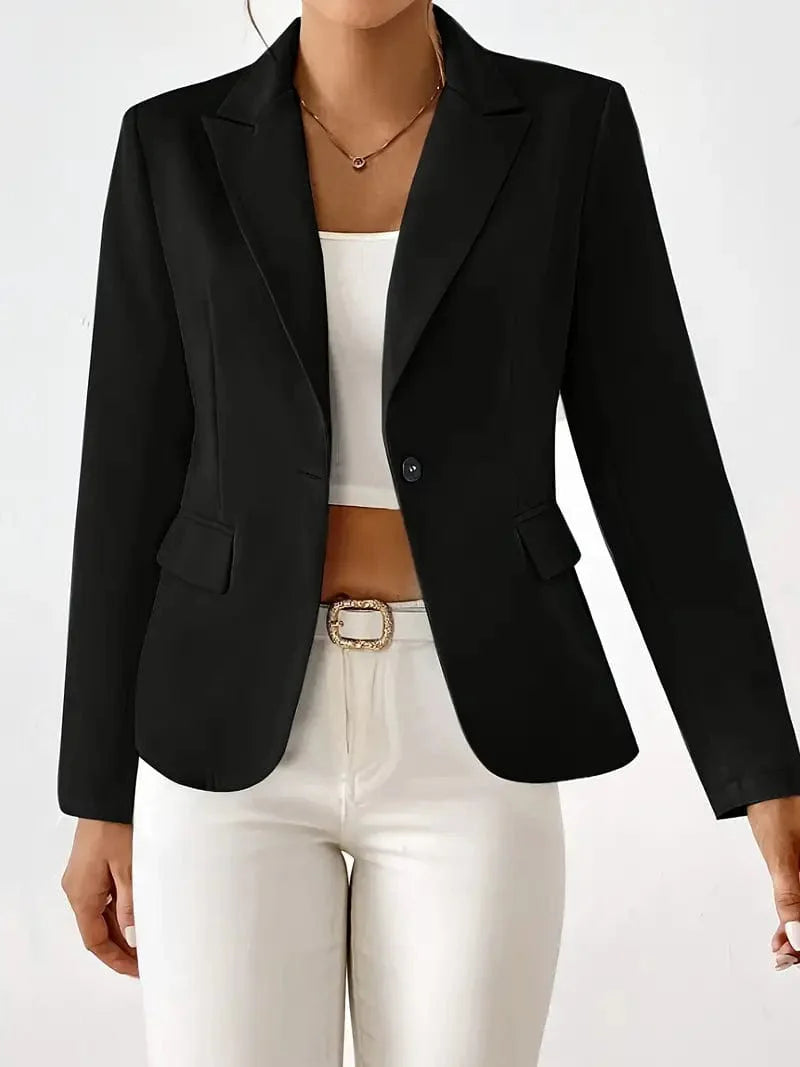 Single Button Blazer with Long Sleeves and Lapel Collar - Ideal for Office and Work Attire, Women's Clothing